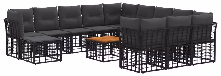 Set di divani da esterno 13 pcs Nero e Grigio scuro Poliestere