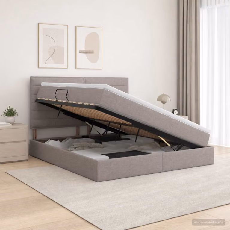 Letto con contenitore vidaXL con illuminazione LED e porta USB, colore grigio, L/P/H: 160 x 200 x 140 cm