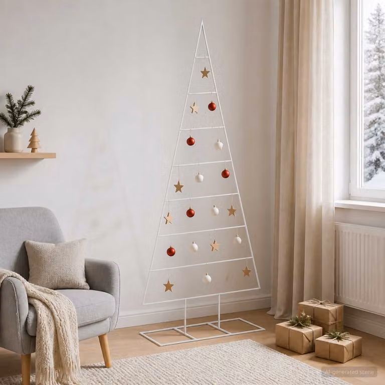 Albero di Natale moderno vidaXL KUOPIO in metallo, oro e bianco, Altezza: 180 cm