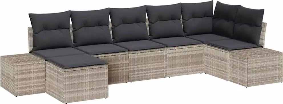 Set Divano da Giardino 7 pcs Grigio chiaro polyrattan