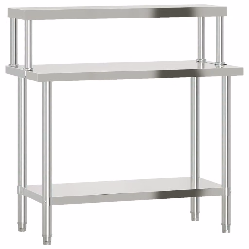 Tavolo Lavoro Cucina con Ripiano 110x55x120 cm Acciaio Inox
