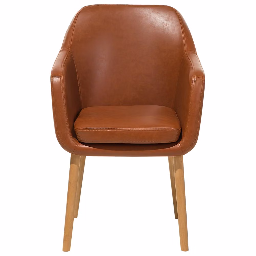 Sedia da pranzo Beliani in ecopelle marrone dorato con gambe in legno di faggio stile mid-century – 2