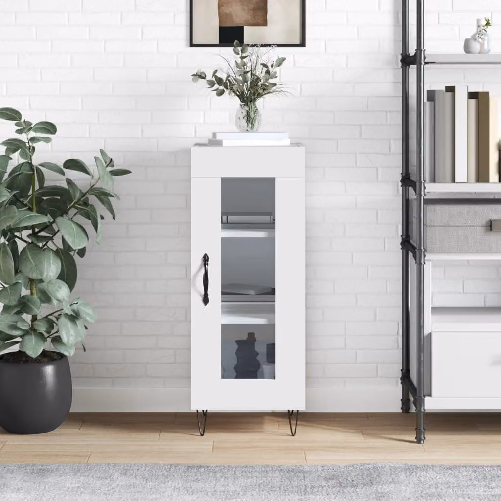 vidaXL Credenza Bianca Lucida con Ante in Vetro e Mensole Interne, L/P/H: 34,5 x 34 x 90 cm