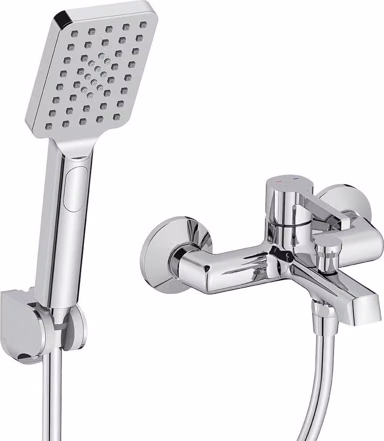 Rubinetteria per vasca da bagno a parete con set doccia ALITA cromato Laveo BVA_011D