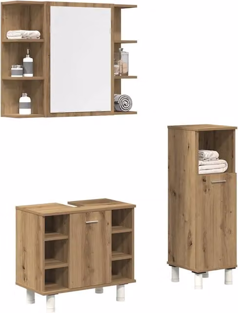 Set Mobili da Bagno 3 pz Rovere Artigianale Legno Multistrato 3328568