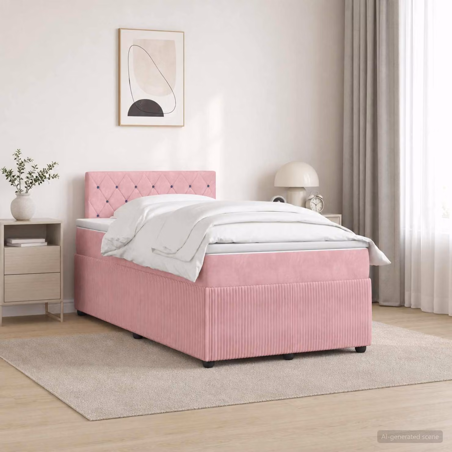 Letto box spring con materasso ibrido vidaXL in velluto rosa con porta USB e illuminazione sottostante L/P: 120 x 200 cm