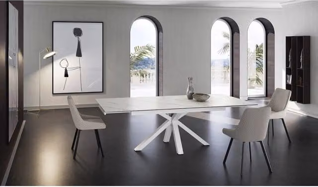 Tavolo da pranzo allungabile Stones in ceramica bianca lucida L: 160/240 cm, P: 90 cm, H: 76 cm – 1