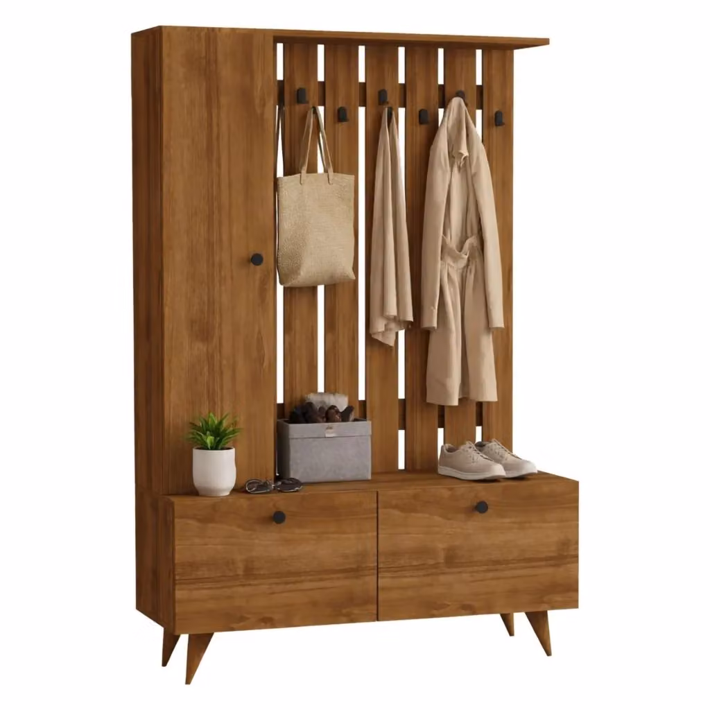DMORA Cairate Mobile da Ingresso con Appendiabiti e Ante a Battente, Marrone, L: 112 cm, P: 35 cm, H: 170 cm – 2