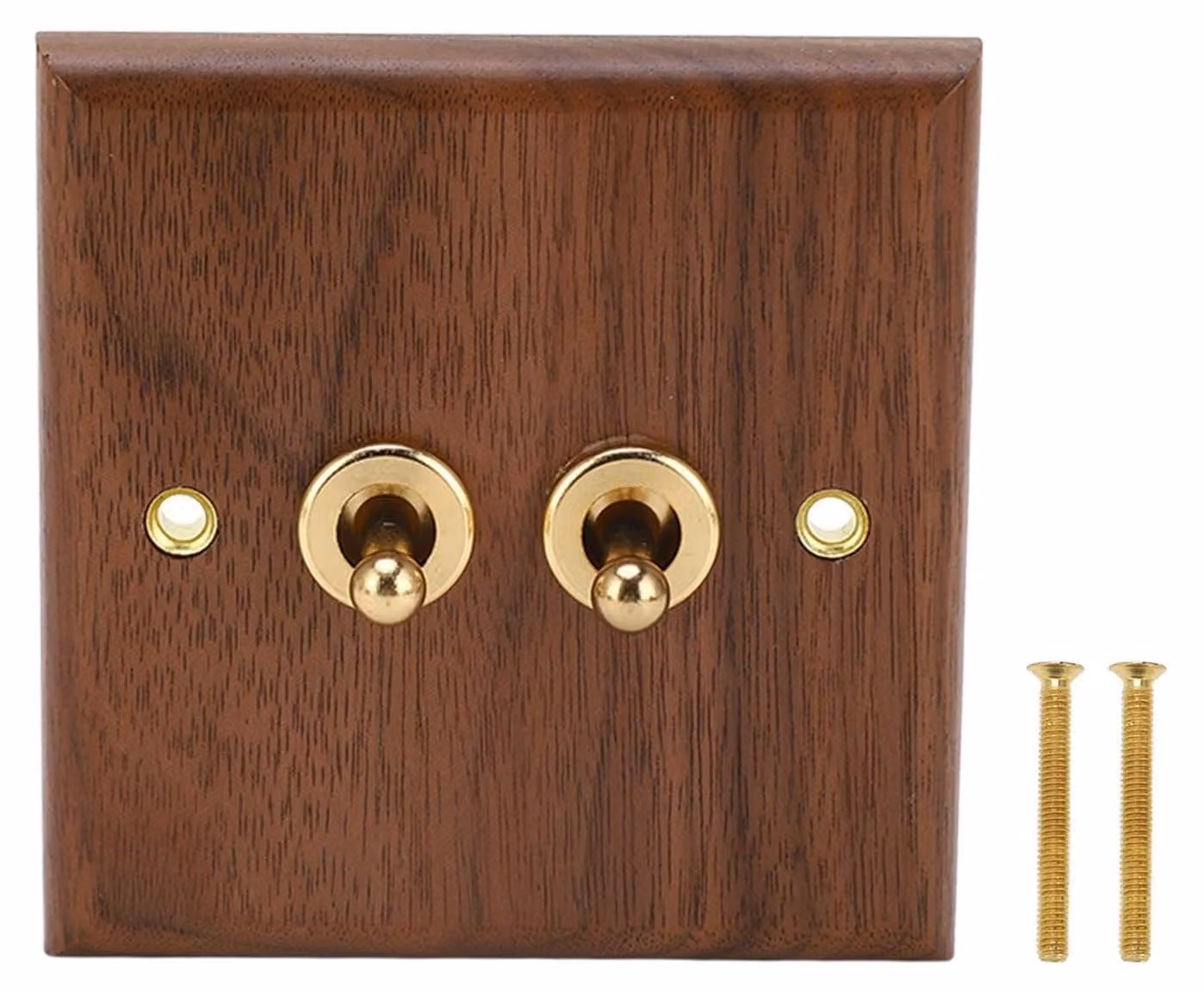 Interruttore a due vie, con placca in noce, 250 V, 50 Hz, completo di viti