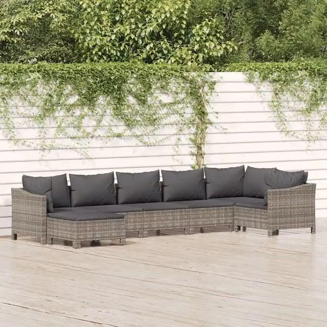Set Divani da Giardino 7 pz con Cuscini in Polyrattan Grigio 3187293