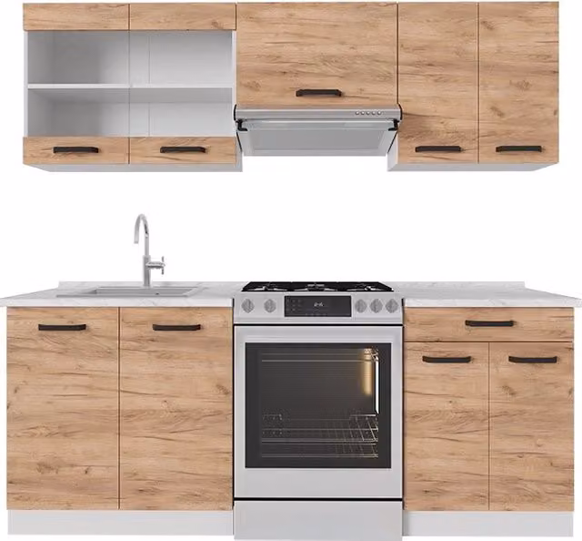 Mobile da cucina R-Line Rovere dorato/Bianco 200 cm PL Antracite Vicco
