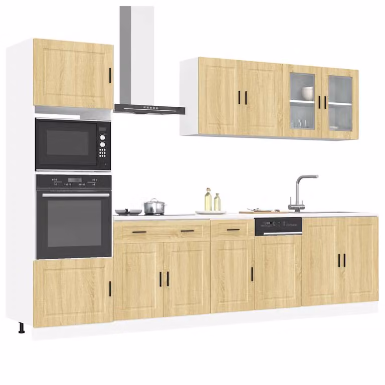 Set di mobili da cucina moderno vidaXL composto da 7 pezzi in marrone e beige con ante in vetro e ripiani interni
