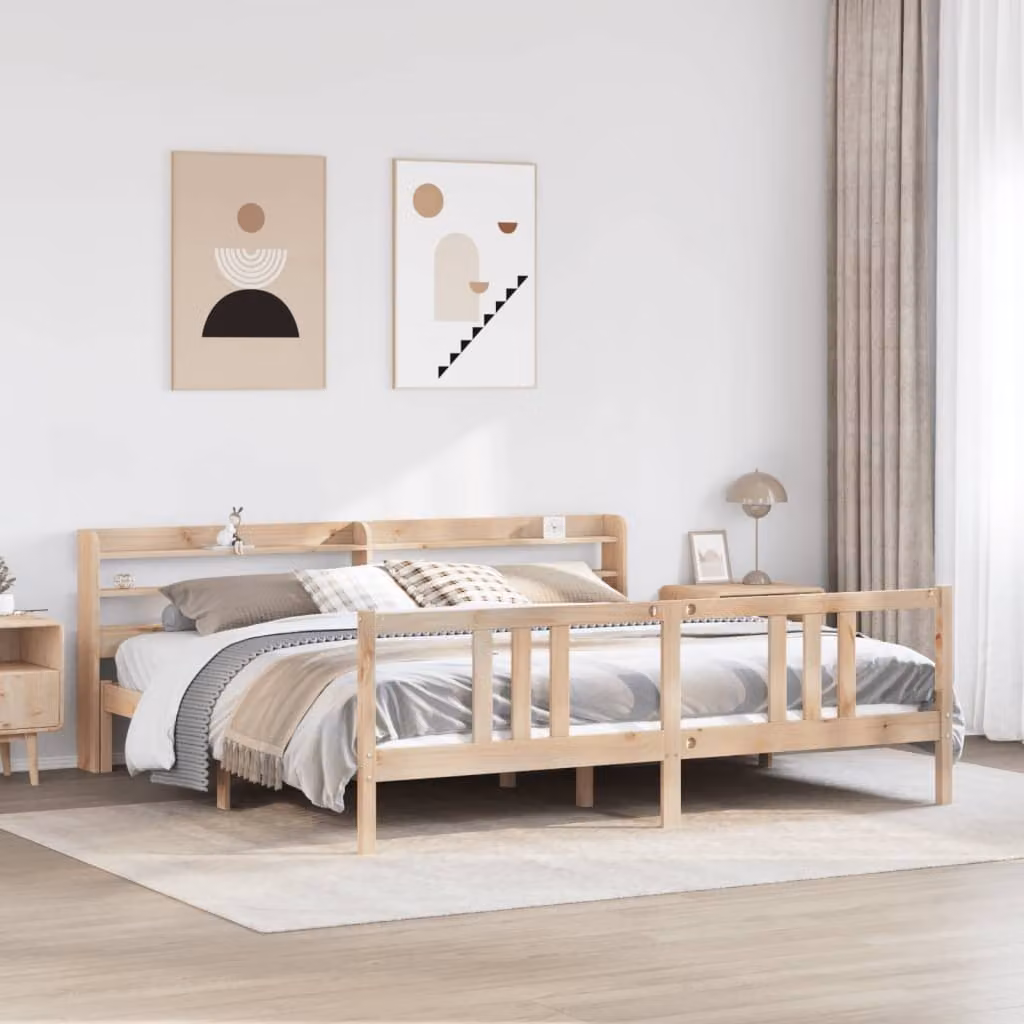 vidaXL Giroletto con Testiera in Legno Massello di Pino, Colore Marrone, L/P: 200 x 200 cm – 1