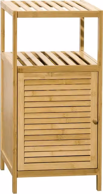 Mobiletto da bagno kleankin in bambù con anta e ripiani interni, colore legno naturale, L: 33 cm, P: 36,5 cm, H: 67 cm