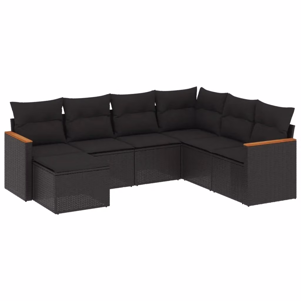vidaXL Set Divani da Giardino a L con Cuscini 7pz in Polyrattan Nero – 2