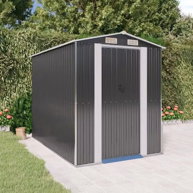Capanno da giardino Videx in acciaio zincato antracite con porta scorrevole L: 274 cm, P: 192 cm, H: 223 cm