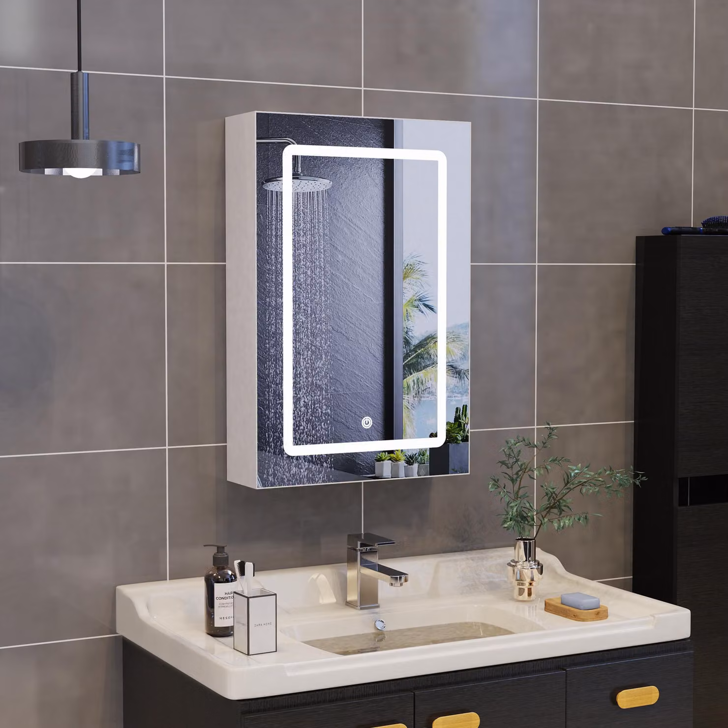 Mobile da bagno da montare a parete con specchio, armadietto a specchio con illuminazione LED e ripiano regolabile – 70 x 15 x 60 cm, con funzione di memoria, colore bianco