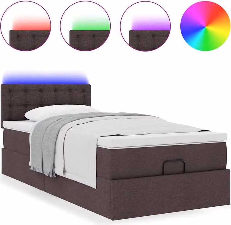 Pouf Letto con Materasso Marrone Scuro 100x200 cm in Tessuto