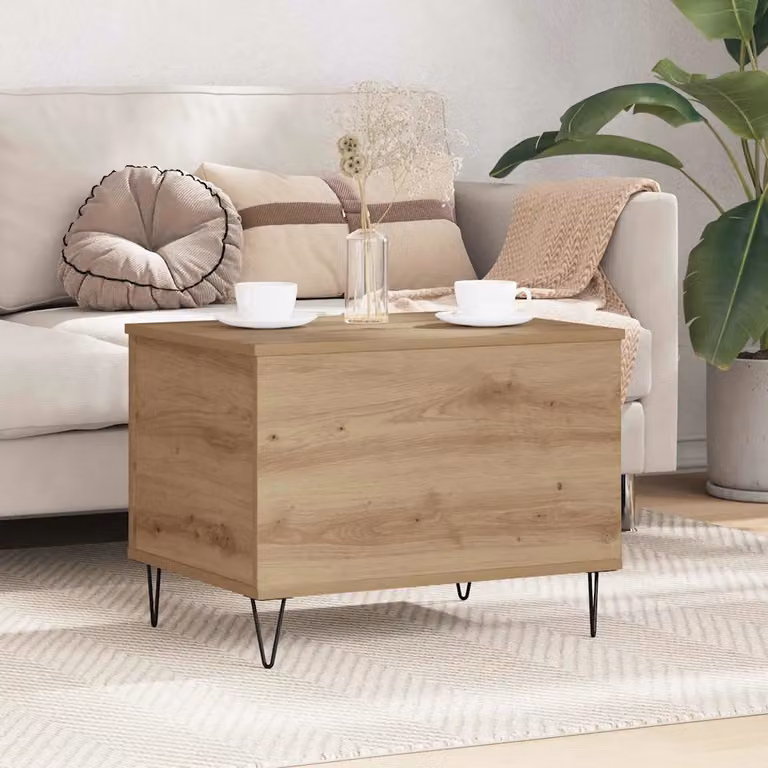 Tavolino da salotto vidaXL in stile industriale con meccanismo sollevabile, colore rovere e struttura in metallo, L: 60 cm, P: 44,5 cm, H: 45 cm