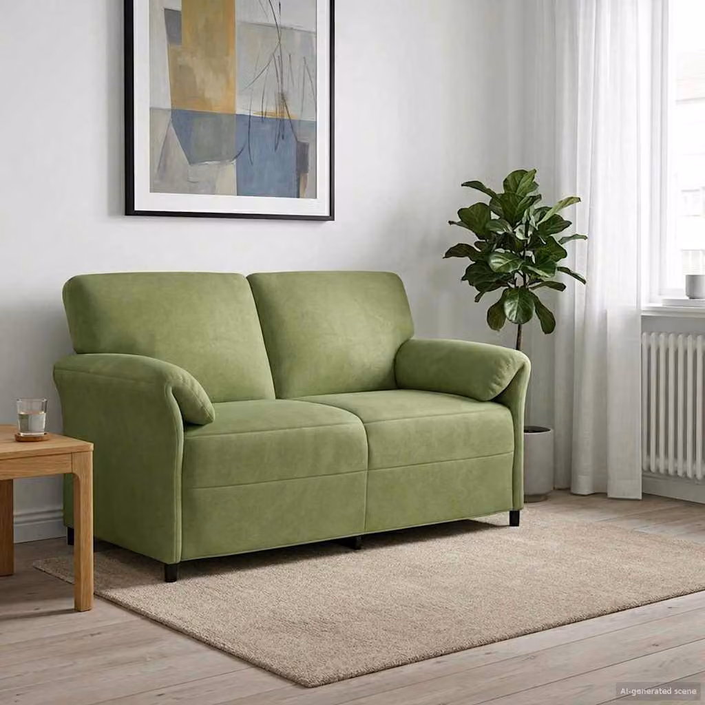 Divano a 2 posti moderno vidaXL in velluto verde con cuscini, L: 158 cm, P: 83 cm, H: 95 cm