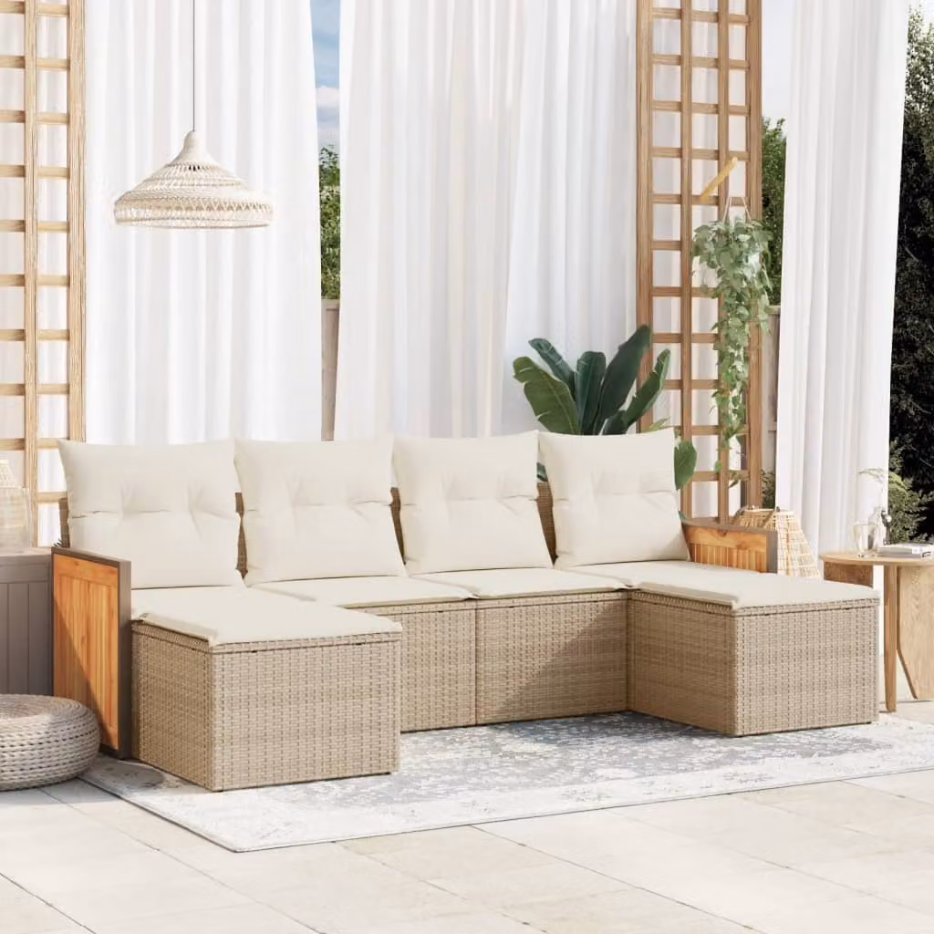 Maison Exclusive - Set Divano da Giardino 6 pz con Cuscini Beige in Polyrattan