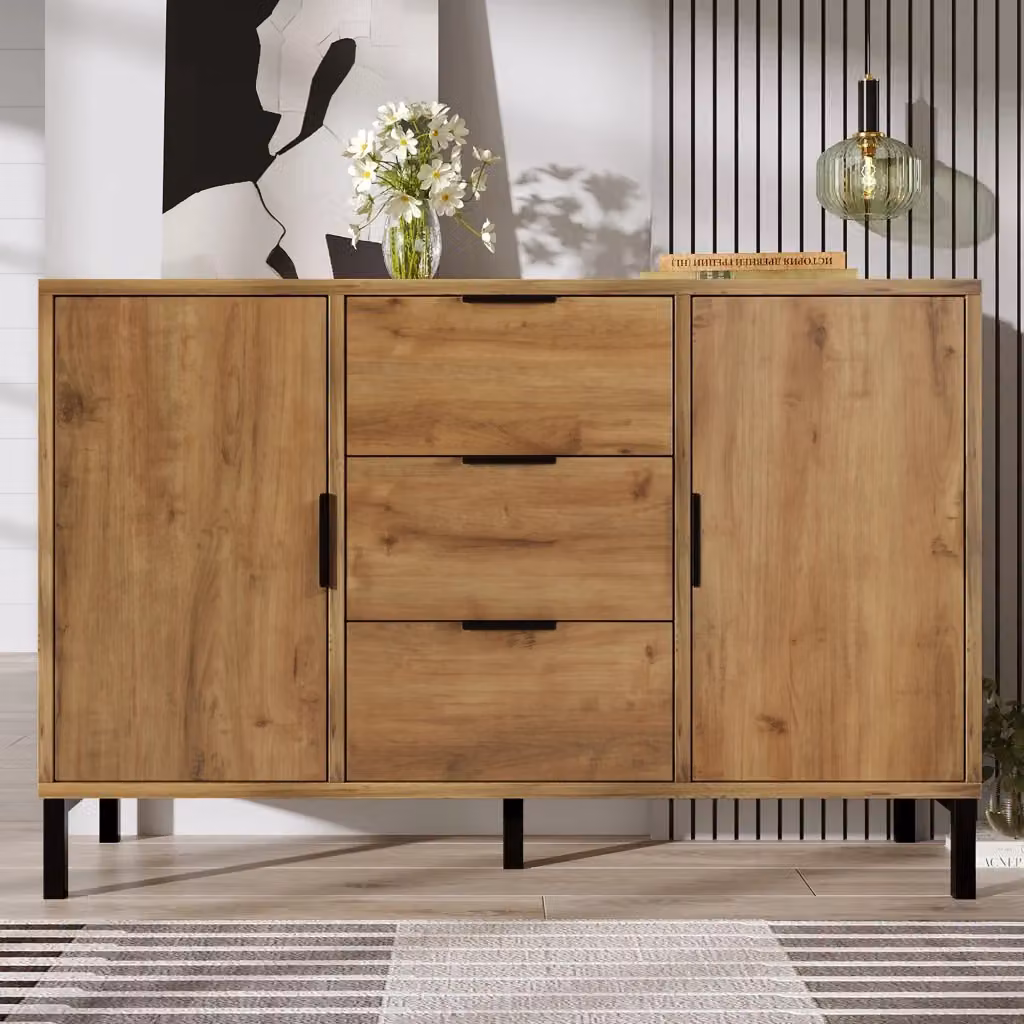 Credenza FOLYNA ARREDO in rovere scuro con 2 ante e 3 cassetti, ripiano regolabile, L/P/H: 120 x 40 x 76 cm – 2