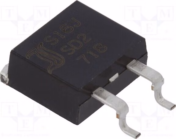 1 x Diodo: raddrizzatore SMD D2PAK 2x8A 1,5µs 600V. Ufmax: 1,1V. S16JSD2, universale