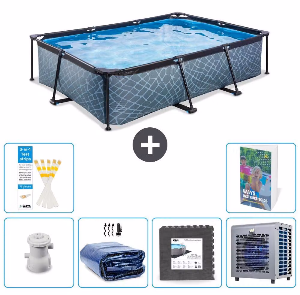 Piscina fuori terra rettangolare - aspetto pietra - 300x200x65 cm - composta da 5 elementi - modello S190