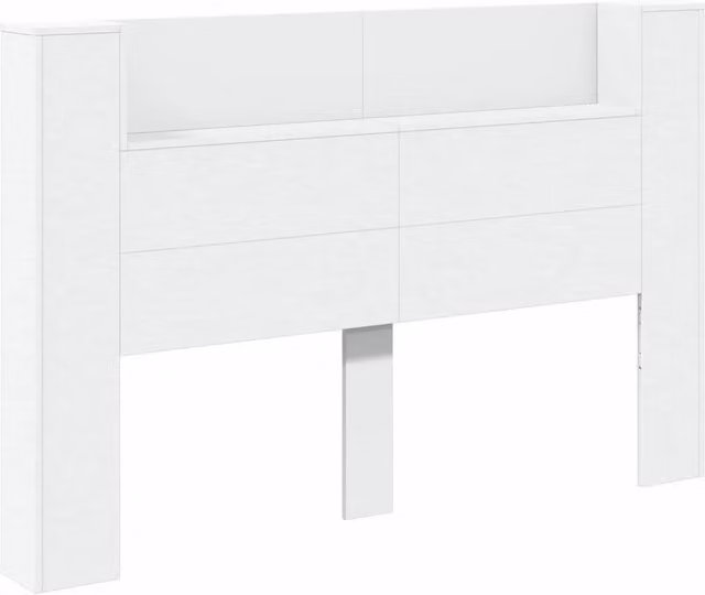 Testiera moderna in legno multistrato bianco con illuminazione integrata e mensola, L 160 x P 16,5 x H 103,5 cm