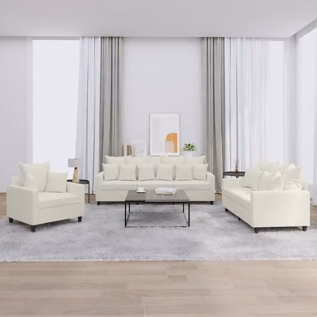 Set di Divani 3 pz con Cuscini Crema in Velluto 3201688