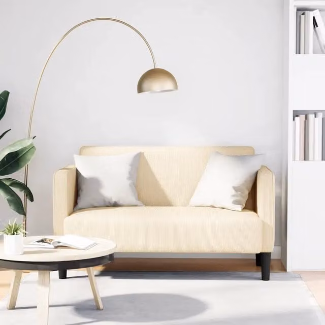 Divano moderno Design Mania in velluto a coste beige con cuscini inclusi L: 124 cm, P: 74,5 cm, H: 68 cm