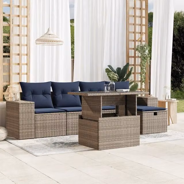 Set Divani da Giardino 6 pz con Cuscini Grigio in Polyrattan 3275291