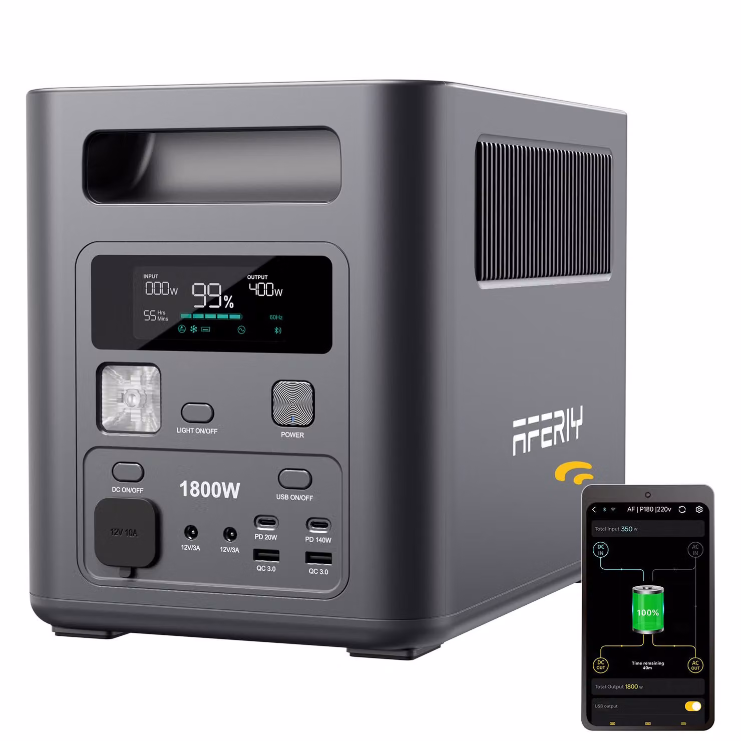 AFERIY P180 Stazione di Energia Portatile 1800 W 1024 Wh LiFePO4, Ricarica Rapida, App, UPS < 10 ms