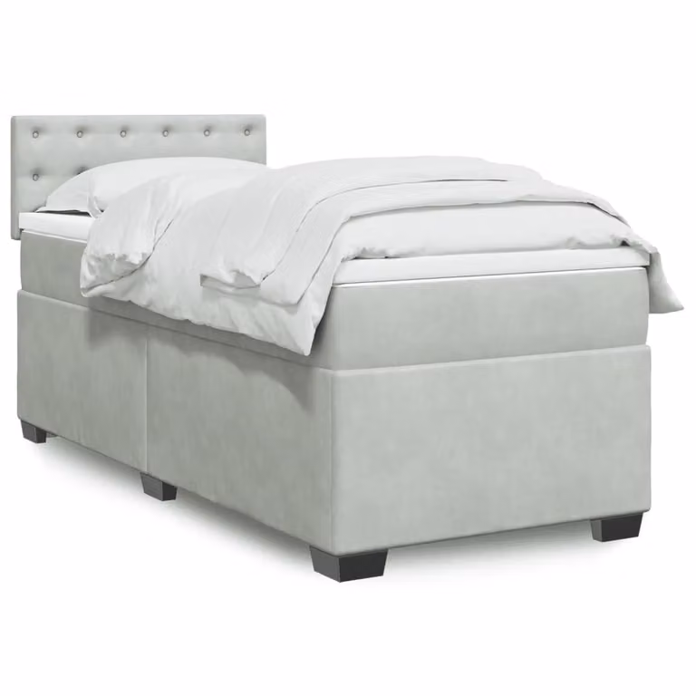 vidaXL Giroletto a Molle con Materasso Ibrido in Velluto Grigio e Bianco, L/P/H: 90 x 190 cm