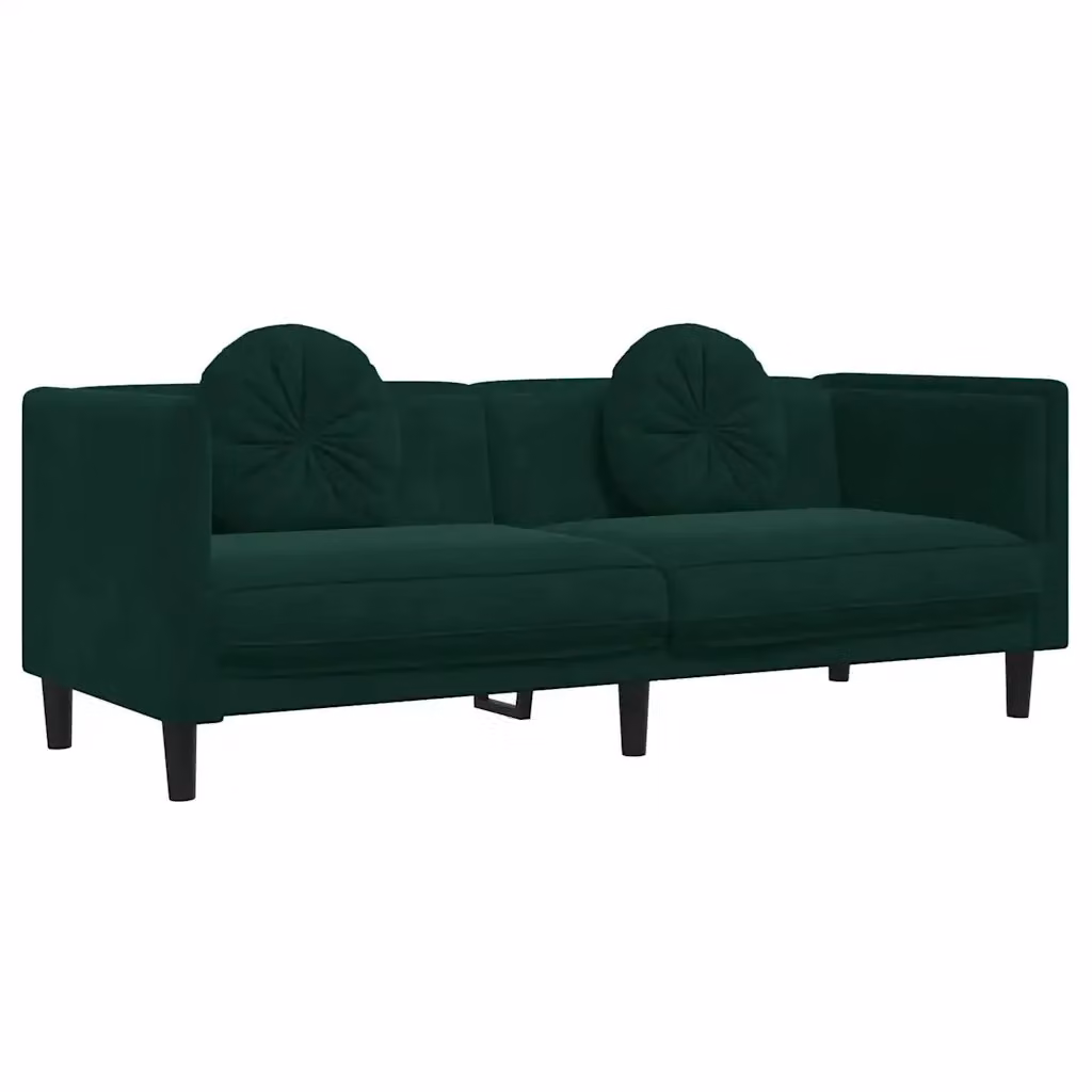 Divano a 3 posti moderno vidaXL in velluto verde con cuscini, L: 193.5 cm, P: 77 cm, H: 70 cm – 2