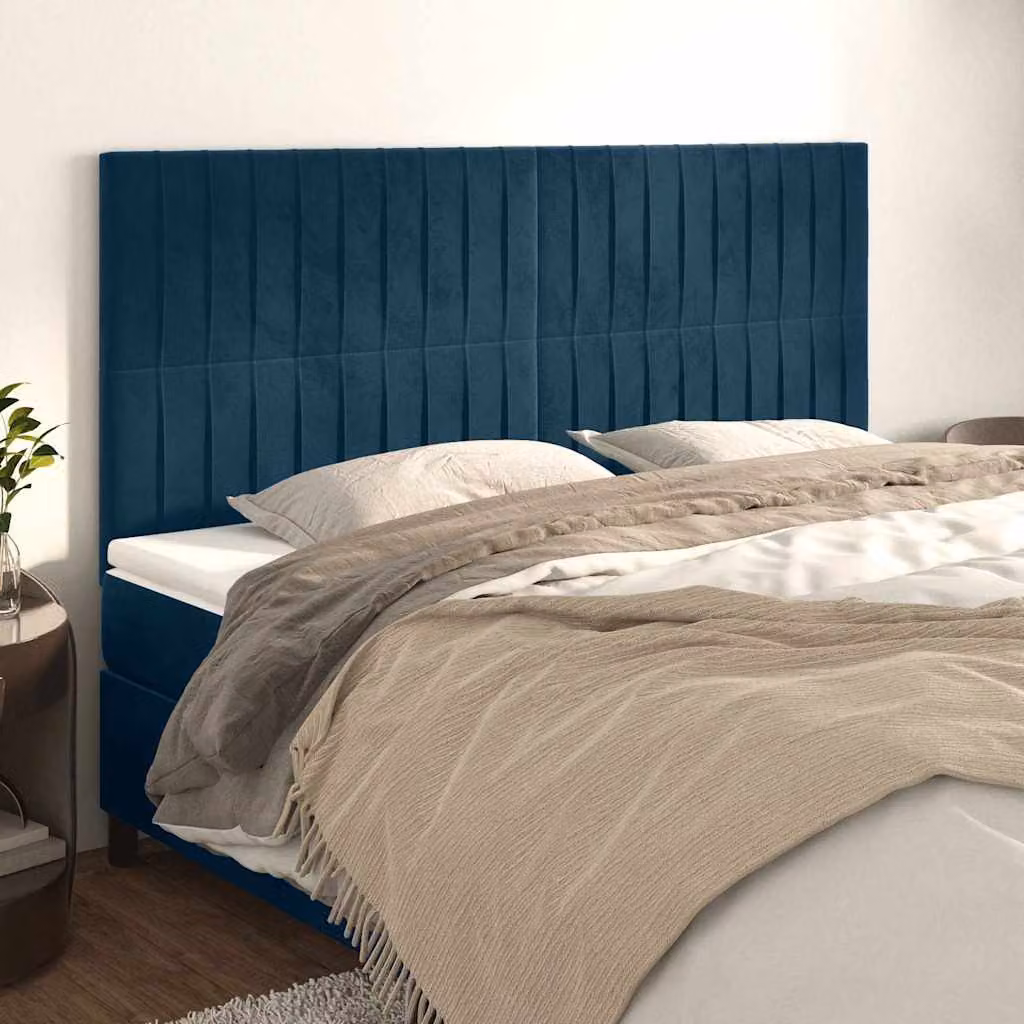 Testiera per letto vidaXL in velluto blu scuro con struttura in legno, L: 160 cm, P: 5 cm, H: 118/128 cm