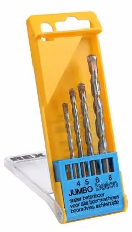 Set di punte da trapano per cemento Rex Jumbo, diametri 4/5/6/8 mm