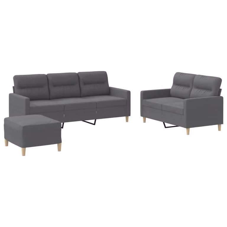 Set di Divani 3 pz con Cuscini Grigio Scuro in Tessuto
