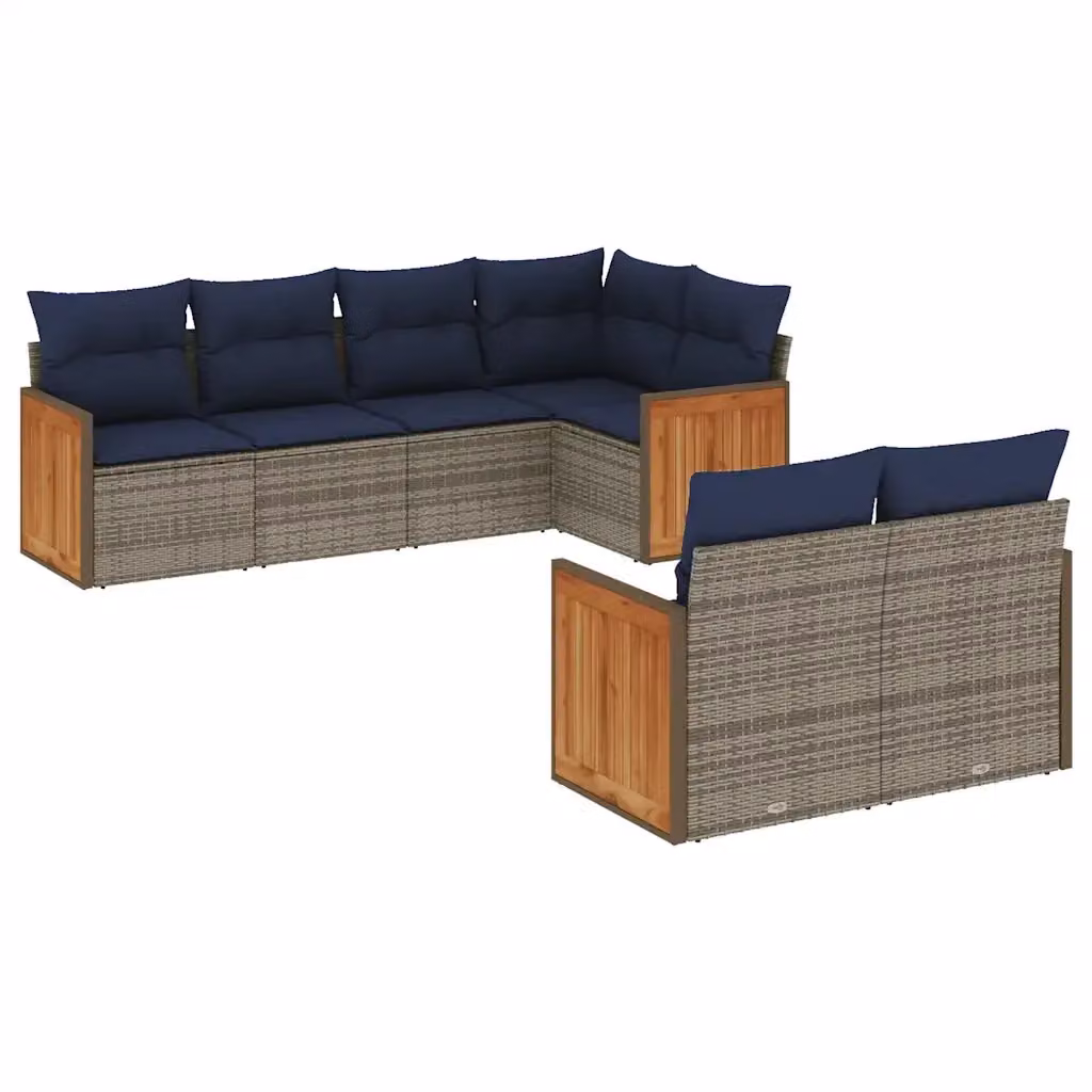 Set di Divani da Giardino a L vidaXL in Polyrattan con Cuscini Blu e Grigio – 2