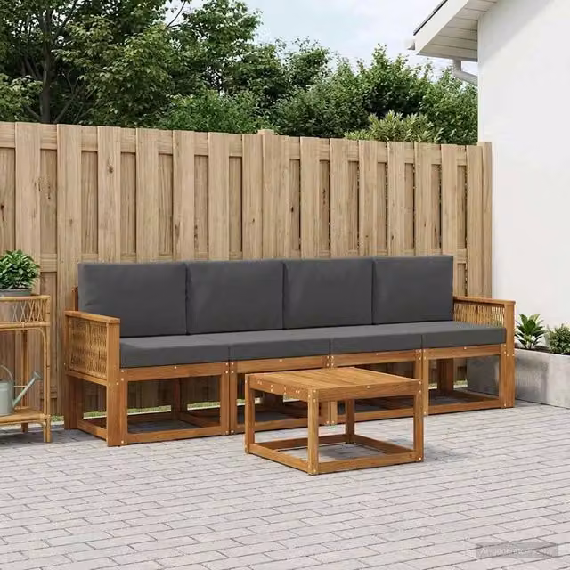 Set di divani da esterno 5 pz Naturale e Antracite Poliestere 3384978