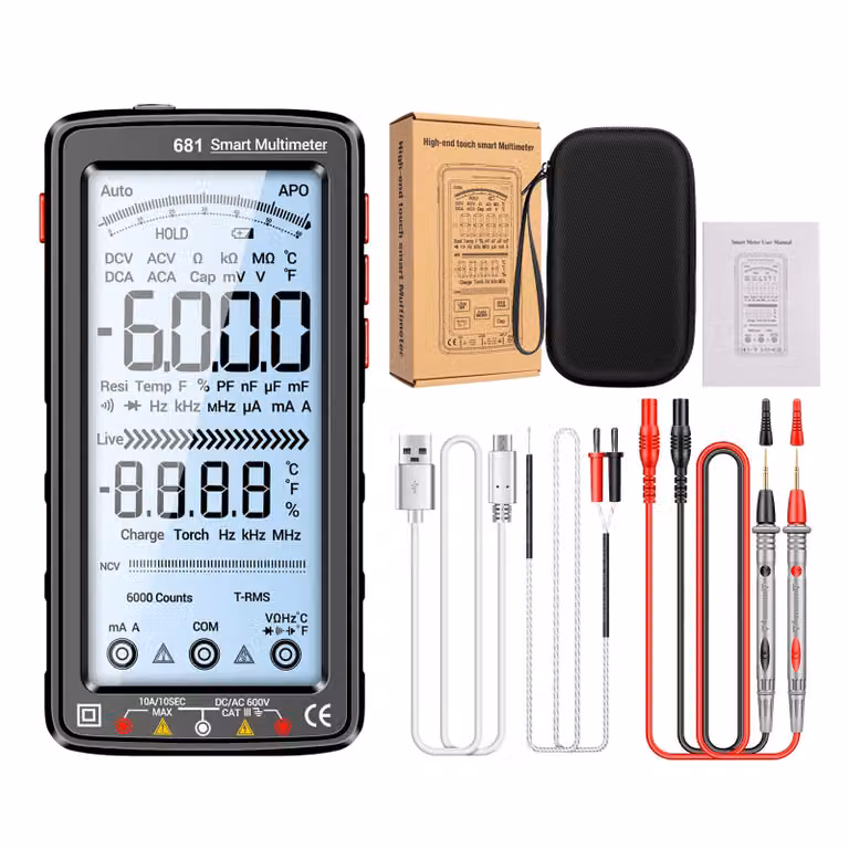 Multimetro digitale a 6000 conteggi, ricaricabile, tester NCV, LCD da 5 pollici, tensione, corrente, resistenza, capacità, temperatura