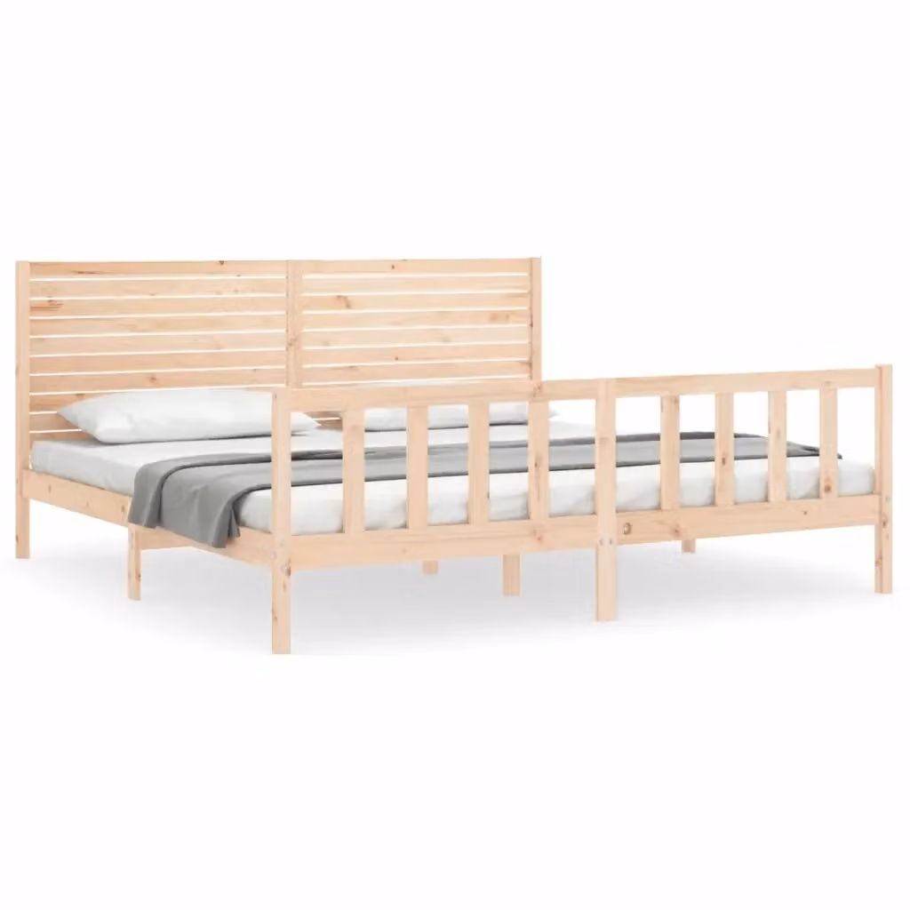 Letto Super King Size con Testiera in Legno Massello di Pino vidaXL, Stile Rustico, Beige, L/P/H: 180 x 200 x 100 cm – 2