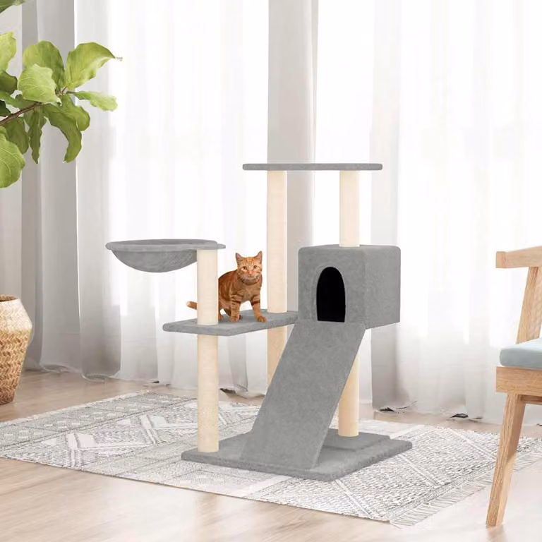 Albero per gatti vidaXL con tiragraffi in sisal e amaca, colore grigio, altezza 82 cm