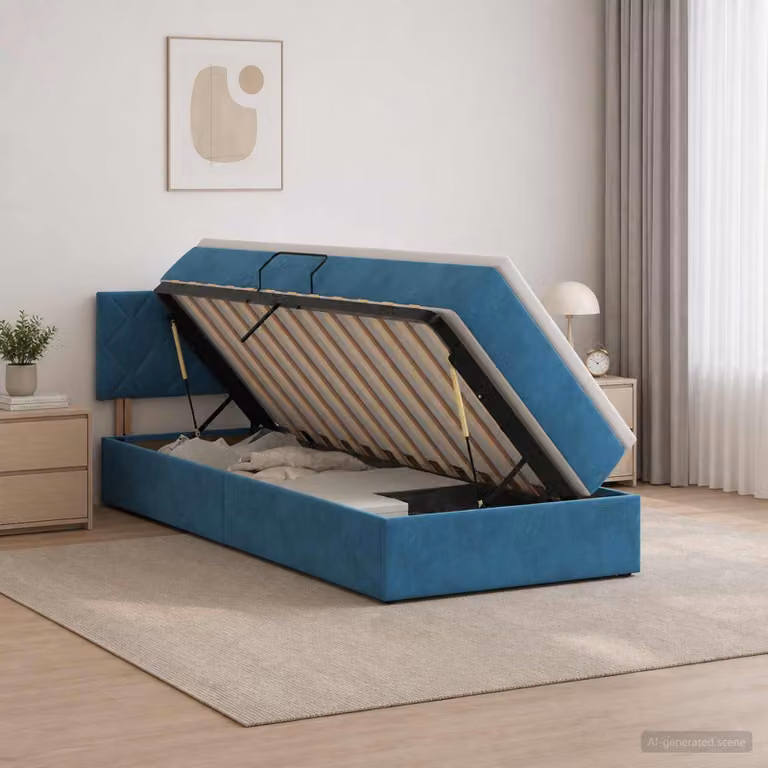 Letto con contenitore vidaXL in velluto blu scuro, L 100 cm x P 200 cm