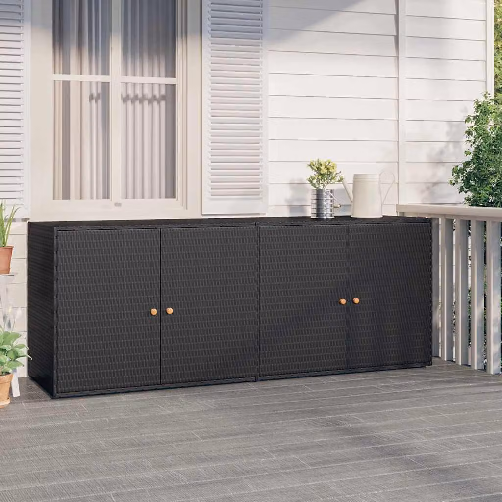 Mobiletto da giardino vidaXL in rattan e legno di acacia nero L: 198 cm, P: 55,5 cm, H: 80 cm