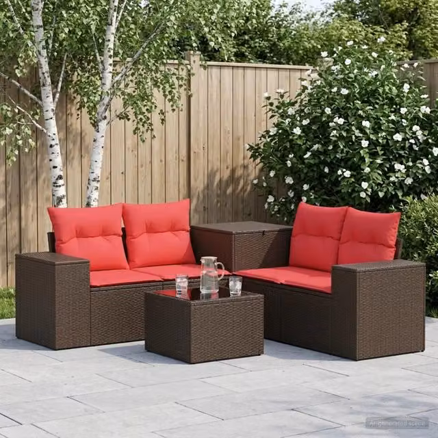 Set di divani 6 pz Marrone e Rosso 55 x 55 x 37 cm 3447563