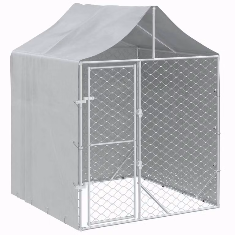Cuccia Cani da Esterno Tetto Argento 2x2x2,5 m Acciaio Zincato