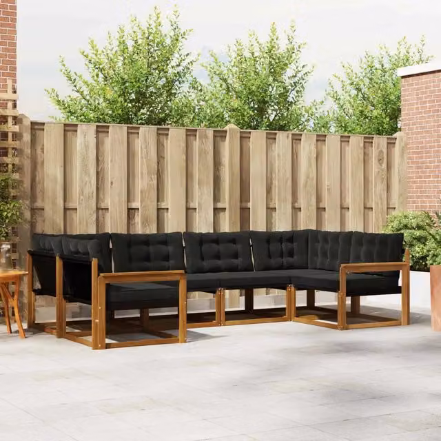 Set di divani da esterno 6 pz Naturale e Nero 3369787