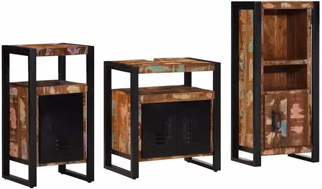 Set di mobili per il bagno vidaXL in legno e metallo multicolore e nero, composto da mobile lavabo, pensile e mobile laterale, stile minimalista – 2