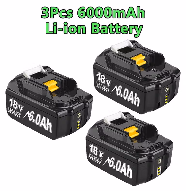 Batteria agli ioni di litio da 18V per utensili elettrici - confezione da 3 batterie di ricambio da 6000mAh - compatibile con i modelli BL1830, BL1840, BL1850, BL1860 - ricaricabile - alta capacità